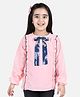 Cutiekins Woven Full Sleeves Frill & Bow Applique Detailed Top - Peach & Blue
