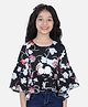 Cutiekins Woven Three Fourth Sleeves Bow Applique Detailed Floral Printed Top - Black & White