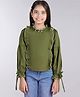 Cutiekins Woven Full Sleeves Pearls Embellished Frill Detailed Top - Green & White