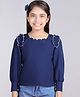 Cutiekins Woven Full Sleeves Pearls Embellished Frill Detailed Top - Teal Blue & White