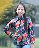 Cutiekins Woven Full Sleeves Floral Printed Shirt Style Top - Navy Blue & Pink
