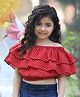 Cutiekins Woven Off Shoulder Half Sleeves Polka Dots Printed Frill Detailed Crop Top - Red & White