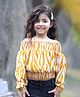 Cutiekins Woven Off Shoulder Full Sleeves Abstract Printed Crop Top - Mustard & White
