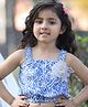 Cutiekins Cotton Woven Sleeveless Floral Applique Detailed & Abstract Printed Crop Top - Blue & White
