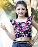 Cutiekins Woven Sleeveless  Floral Printed Lace Detailed Crop Top - Navy Blue & Pink