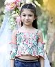 Cutiekins Woven Cold Shoulder Half Sleeves Floral Printed Crop Top - Off White & Pink