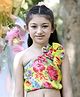 Cutiekins Georgette Woven One Shoulder Floral Printed Crop Top - Lemon Yellow & Pink