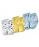 Doodle Poodle Cotton Knit Ankle Length Socks with Star Design & Stripes Pack of 3 - White Yellow & Light Blue