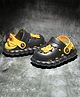 asian Teddy Bear Applique Detailed Slingback Perforated Clogs - Black & Yellow