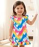 Babyhug Cotton Knit Frill Sleeves Nighty With Heart Print - Multicolor