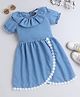 Bright Stars KIDSWEAR Denim Woven Half Sleeves Floral Lace Detailed Dress - Blue