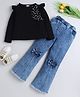 Bright Stars KIDSWEAR Single Jersey Knit Full Sleeves Pearl Embellished Top & Jeans Set - Black
