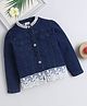Bright Stars KIDSWEAR Denim Woven Full Sleeves Pearl Embellished & Floral Lace Detailed Jacket - Blue