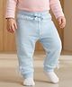 Babyoye 100% Cotton Knit Full Length Solid Lounge Pant With Bow Applique - Light Blue
