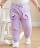 Babyoye Cotton Looper Knit Full Length Lounge Pant with Floral Embroidery & Patch - Lavender