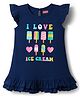 Babyhug Single Jersey Cotton Knit Frill Sleeves Ice Cream Printed Nighty - Navy Blue