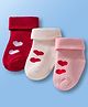 Doodle Poodle Cotton Knit Ankle Length Socks Heart Design Pack of 3- White Red & Pink