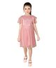 Tiny Girl Knit Half Flutter Sleeves Stone Embellished Gathered Dress - Pink