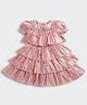 Tiny Girl Woven Half Puffed Sleeves Solid Layered Dress - Onion Pink