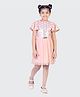 Tiny Girl Half Flutter Sleeves Sequins Embellished Heart Designed Metal Applique Belt Detailed Dress - Peach