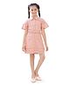 Tiny Girl Cotton Woven  Half Sleeves Schiffli Embroidered Shirt Style Dress - Peach