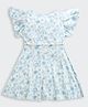 Tiny Girl Woven Half Ruffle Sleeves Floral Printed Dress - Blue