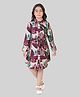 Tiny Girl Woven Full Sleeves Leaves Printed Dress - Wine