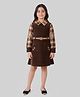 Tiny Girl Woven Full Sleeves Placement Checked Dress With Belt - Brown