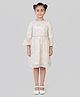 Tiny Girl Woven Three Fourth Peasant Sleeves Beads Embellished Floral Embroidered Dress - Off White