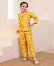 AJ Dezines Brocade Woven Three Fourth Sleeves Floral Embroidered Coordinating Top & Pants With Belt Set - Yellow