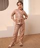 AJ Dezines Brocade Woven Three Fourth Sleeves Floral Embroidered Coordinating Top & Pants With Belt Set - Peach