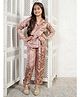 AJ Dezines Brocade Woven Three Fourth Sleeves Floral Embroidered Coordinating Top & Pants With Belt Set - Pink