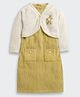 Tiny Girl Knit Full Sleeves Textured Dress With Floral Applique Detailed Jacket - Yellow