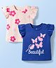 Doodle Poodle 100% Cotton Knit Frill Sleeves Tops with Butterfly & Floral Print Pack of 2 - Pink & Navy Blue