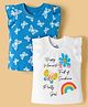 Doodle Poodle 100% Cotton Knit Sleeveless Tops with Butterfly Print Pack of 2 - White & Blue
