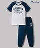 Honeyhap Premium 100% Cotton Knit With Bio Finish Half Sleeves T-Shirt & Pyjama Night Suit with Text Print - Sailor Blue