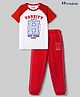 Honeyhap Premium 100% Cotton Knit with Bio Finish Half Raglan Sleeves T-Shirt & Pyjama Night Suit with Varsity Print - Bright White & High Risk Red