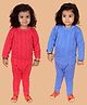 MoMaa Cotton Blend Knit Pack Of 2 Full Sleeves Striped Thermal Set - Blue & Red