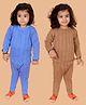 MoMaa Cotton Blend Knit Pack Of 2 Full Sleeves Striped Thermal Set - Tan & Blue