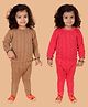 MoMaa Cotton Blend Knit Pack Of 2 Full Sleeves Striped Thermal Set - Red & Tan