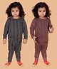 MoMaa Cotton Blend Knit Pack Of 2 Full Sleeves Striped Thermal Set - Charcoal & Brown