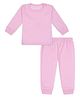 MoMaa Cotton Blend Knit Full Sleeves Striped Thermal Set - Pink