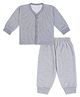 MoMaa Cotton Blend Knit Full Sleeves Striped Thermal Set - Light Grey