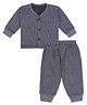 MoMaa Cotton Blend Knit Full Sleeves Striped Thermal Set - Charcoal