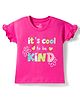 Doodle Poodle 100% Cotton Knit Half Sleeves Text Printed Oversized Top- Pink
