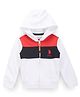 US Polo Assn Knit Full Sleeves Cut & Sew Hooded SweatJacket with Color Block - White
