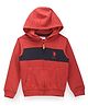 US Polo Assn Knit Full Sleeves Cut & Sew Hooded SweatJacket with Color Block & Kangaroo Pocket - Red