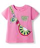 Doodle Poodle 100% Cotton Knit Half Sleeves Top with Text & Watermelon Print - Pink