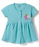 CUCUMBER Cotton Knit Half Sleeves Frock With Floral Print - Aqua Blue