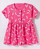 CUCUMBER Cotton Knit Half Sleeves Frock With Butterfly Print - Dark Pink